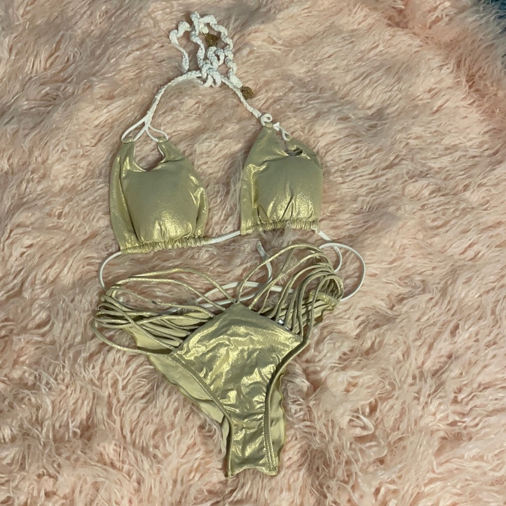Luli Fama Medium Gold White Reversible Bikini